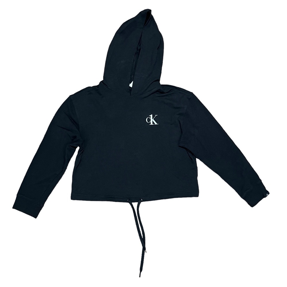 SOLD- Calvin Klein Cropped Black Hoodie Logo Size Small - Picture 3 of 10